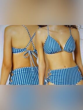 NWT Hula Honey Push-up Blue & White Gingham Bikini Top
